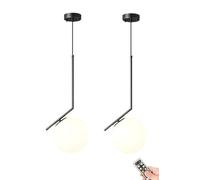 Illuminazione a Sospensione Wireless a Batteria con Lampadina Ricaricabile USB e Telecomando, Lampada a Sospensione di metà secolo Non cablata con Paralume in Vetro Bianco, per Isola Cucina Tavolo d