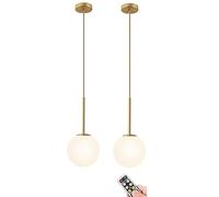 Illuminazione a Sospensione Wireless a Batteria con Lampadina Ricaricabile USB e Telecomando, Lampada a Sospensione di metà secolo Non cablata con Paralume in Vetro Bianco, per Isola Cucina Tavolo d