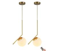 Illuminazione a Sospensione Wireless a Batteria con Lampadina Ricaricabile USB e Telecomando, Lampada a Sospensione di metà secolo Non cablata con Paralume in Vetro Bianco, per Isola Cucina Tavolo d