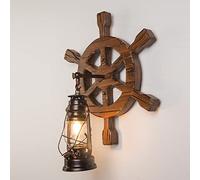Illuminazione da parete , E27 V-intage Applique da parete Creative Ship Timone Venatura del legno Lampada a cherosene Design Soggiorno Camera da letto Comodino Studio Bar Caffetteria Semplice applique