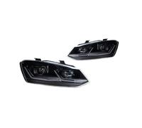 Illuminazione fari compatibile con VW Polo 2011-2018 Fari DRL Indicatori di direzione Abbaglianti Angel Eye Lente proiettore Gruppi illuminazione for automobili Coppia ricambio(Black,RHD)