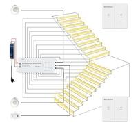 Illuminazione intelligente per scale a LED, 20 livelli, luce bianca calda, 3000 K, sistema di luce automatica intelligente per scale con sensore di movimento, sensore di luce e doppio interruttore