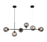 Illuminazione Lampadario moderno a 6 luci della metà del secolo, rettangolare, Sputnik, nero, lampadario per cucina, isola, lampadario lineare, globo in vetro, lampada a sospensione per sala da