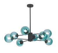 Illuminazione Moderna a 8 luci in Vetro Blu, Stile Mid-Century, Lampada a Sospensione Industriale con Grande Sfera di Vetro Nera Opaca, Montaggio a Filo A