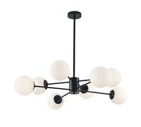 Illuminazione Moderna a 8 luci in Vetro Blu, Stile Mid-Century, Lampada a Sospensione Industriale con Grande Sfera di Vetro Nera Opaca, Montaggio a Filo A