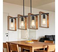 Illuminazione Nera Dell'Isola Della Cucina, 4 Lampade L80cm, Regolabili In Altezza Per Sala Da Pranzo, Lampadario Con Struttura In Legno Cucina Luci Da Tavolo Da Biliardo, E27 (Lampadine Non Incluse)