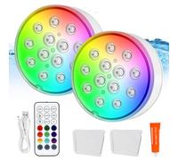 Illuminazione per piscina, luce subacquea con telecomando, 2 pezzi, ricaricabile, luce subacquea, luce LED subacquea, Ip68, impermeabile, 16 colori, luce a LED, illuminazione per laghetti