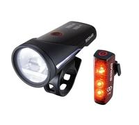 SIGMA Aura 100/Blaze Link set di luci per bici (attacco in silicone) | innovativa funzione frizione | luce anteriore a LED con 100 lux | luce posteriore con funzione luce freno