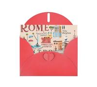 Illus - Biglietto d'auguri con cartina di Roma con punti di riferimento, con busta, biglietto di compleanno, biglietto di Natale, biglietto d'invito, 3 colori