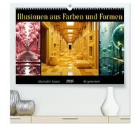 Illusionen aus Farben und Formen (hochwertiger Premium Wandkalender 2026 DIN A2 quer), Kunstdruck in Hochglanz: Abstrakte Formen und Farben vereint in magischen Illusionen - KI generiert