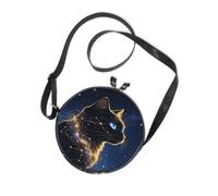 Illusory Star River Black Cat Round Crossbody Bag Canvas Messenger Purse | Design unico