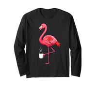 Illustrated Flamingo Coffee Art Vibrant Tropical Bird Graphi Maglia a Manica