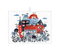 Illustrazione ad di una città nuvolosa, tappetino per asciugare i piatti, grande, facile da usare, 18 x 24 pollici