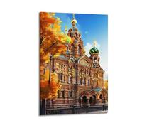 Illustrazione artistica da parete con chiesa di San Pietroburgo, vivace decorazione per soggiorno e camera da letto, decorazione artistica da parete moderna da appendere, 30 x 45 cm