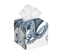 Illustrazione artistica di una maestosa creatura marina con effetto grunge, portafazzoletti quadrato in pelle - Organizer decorativo di alta qualità per mobiletto del bagno, comodino e piano di lavoro