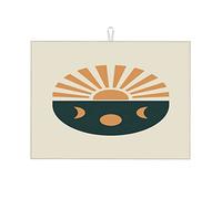 Illustrazione astratta Boho con raggi di sole e fasi lunari, scolapiatti per il bancone della cucina, stile anni '60, arte Boho, casa, scolapiatti artistico, grande, 18 x 24 pollici