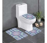 Illustrazione astratta geometrica simmetrica in stile Low Poly Pixel Art Set di tappetini da bagno in flanella da 3 pezzi: tappeto da bagno, copriwater e tappetino per vasca | Morbidezza come una n