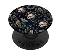 Illustrazione botanica della falena del gufo del cranio celeste mistico scuro PopSockets PopGrip Adesivo