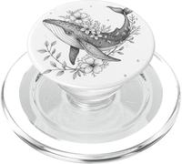 Illustrazione botanica dell'oceano botanico di arte della linea della balena floreale PopSockets PopGrip per MagSafe