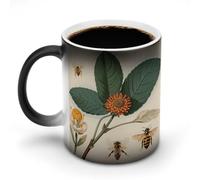 Illustrazione botanica vintage di un'ape, stampata su tazze da caffè sensibili al calore, tazza da caffè che cambia colore, immagine completa rivelata quando viene aggiunta la temperatura CALDA
