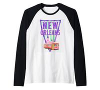 Illustrazione Città Tram Pennant New Orleans Maglia con Maniche Raglan