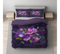 Illustrazione Copripiumino Singolo 150 x 200 cm + 1 Federa 65 x 65 cm Pittura A Olio Floreale Fioritura Stampa Digitale Viola classico di Biancheria da Letto per Giovani e Adulti con una Federa