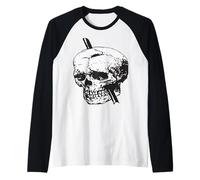 Illustrazione del Cranio Bianco e Nero con Il Vettore di Ferro di Tamping Maglia con Maniche Raglan