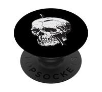 Illustrazione del cranio bianco e nero con il vettore di ferro di Tamping PopSockets PopGrip Adesivo