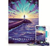 Illustrazione del faro di Sunderland al tramonto - Puzzle da 1000 pezzi per adolescenti - Gioco di logica solido - Divertimento rilassante - Taglio di precisione - Articolo regalo di Babbo Natale