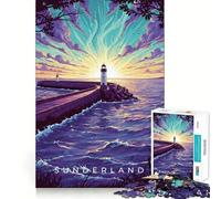 Illustrazione del faro di Sunderland al tramonto Puzzle da 1000 pezzi per adolescenti, gioco per l'esercizio mentale, relax e design, da assemblare, lista dei desideri di Babbo Natale 38x52cm