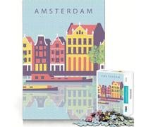 Illustrazione del paesaggio urbano di Amsterdam per adolescenti - Puzzle da 1000 pezzi - Gioco di memoria divertente - Componenti robusti e ben definiti - Portatile - Ideale per i viaggi (38x52cm)