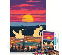 Illustrazione del tramonto nel Parco Nazionale di Yellowstone - Puzzle da 1000 pezzi per adolescenti,gioco di memoria divertente,componenti robusti e ben definiti,portatile,ideale per i viaggi