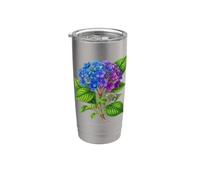 Illustrazione della pianta dell'ortensia Hydrangea macrophylla Bicchiere termico in acciaio inox doppia parete
