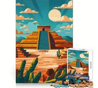 Illustrazione della piramide azteca di Teotihuacan Puzzle da 1000 pezzi per adolescenti, abilità cognitive, relax e piacere, blocco solido, arte, regalo di Natale (50x75cm)