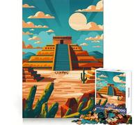 Illustrazione della piramide azteca di Teotihuacan Puzzle per ragazzi 1000 pezzi Memoria nitida Tempo libero Piacere Bordi puliti Regalo invernale (38x52cm)