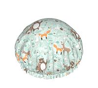 Illustrazione di animali della foresta Cuffia da a impermeabile riutilizzabile da bagno elastica per donna, cappucci per uso domestico spa per ragazze, hotel e parrucchiere