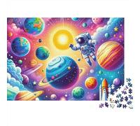 Illustrazione di avventura spaziale, puzzle da 1000 pezzi con astronauta tra i pianeti, gioco educativo per adulti, decorazione per la casa, sfida di alta difficoltà, ideale per compleanni, 52x38 cm