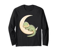 Illustrazione di Cucciolo Coccodrillo Dormiente sulla Luna Maglia a Manica