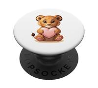 Illustrazione di cucciolo leone con cuore PopSockets PopGrip Adesivo