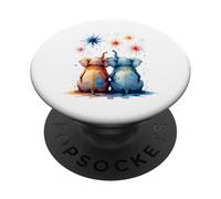 Illustrazione di due elefanti che guardano il cielo PopSockets PopGrip Adesivo