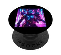 Illustrazione di gatto ispirata all'arte cyberpunk - cool PopSockets PopGrip Adesivo