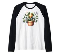 Illustrazione di Piante Floreali sorridenti Maglia con Maniche Raglan