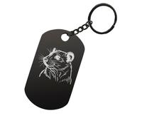 Illustrazione di ratto inciso al laser in acciaio Dog Tag Keychain Keytag, Nero