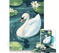 Illustrazione di un cigno in uno stagno di ninfee Puzzle da 1000 pezzi per ragazzi, stimola la memoria, rilassante e divertente, con un design accattivante e una piacevole sorpresa 38x52cm