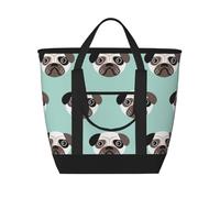 Illustrazione di un cucciolo di carlino blu, modello per bambini,Borsa porta pranzo grande capacità isolata per donne e uomini, lavoro, picnic, viaggi