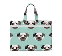 Illustrazione di un cucciolo di carlino blu, modello per bambini,Borsa portadocumenti in tela con cerniera, borsa a mano, valigetta per scuola e ufficio