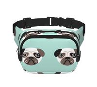 Illustrazione di un cucciolo di carlino blu, modello per bambini, Marsupio quadrato a doppio strato, borsa da viaggio, marsupio casual