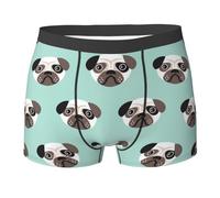 Illustrazione di Un Cucciolo di Carlino Blu per Bambini, Modello Boxer da Uomo, Comodi, Morbidi ed Elasticizzati.
