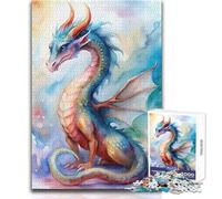 Illustrazione di un drago ad acquerello, puzzle da 1000 pezzi, gioco di apprendimento consapevole e divertente, celebrazioni gioiose, dimensioni 38x52cm