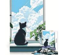 Illustrazione di un gatto che guarda fuori dalla finestra Puzzle da 1000 pezzi per adolescenti Enigmistica, benessere mentale, svago e piacere Perfetto per incastri a chiave Un bel regalo (38x52cm)